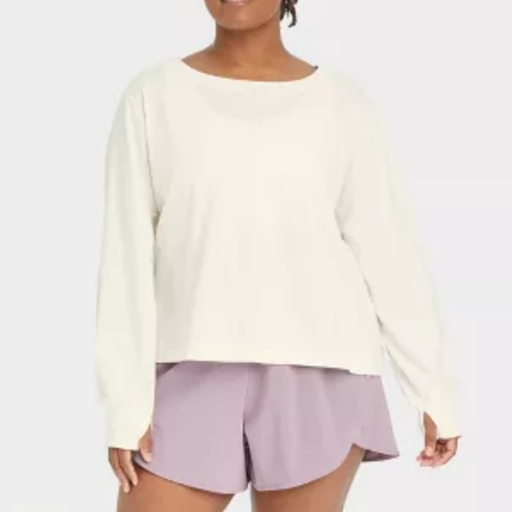 All in motion Large cropped thumbhole quick dry grey long sleeve top